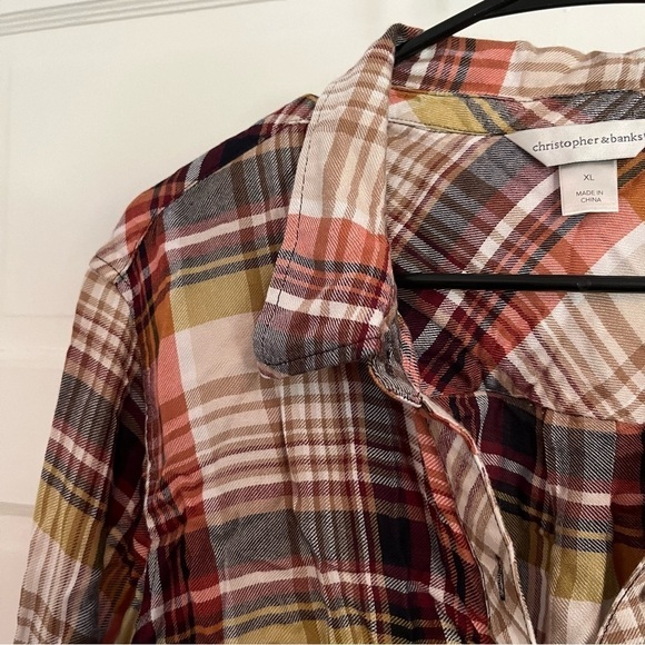 Christopher & Banks Plaid Flannel Button Down - Picture 3 of 5